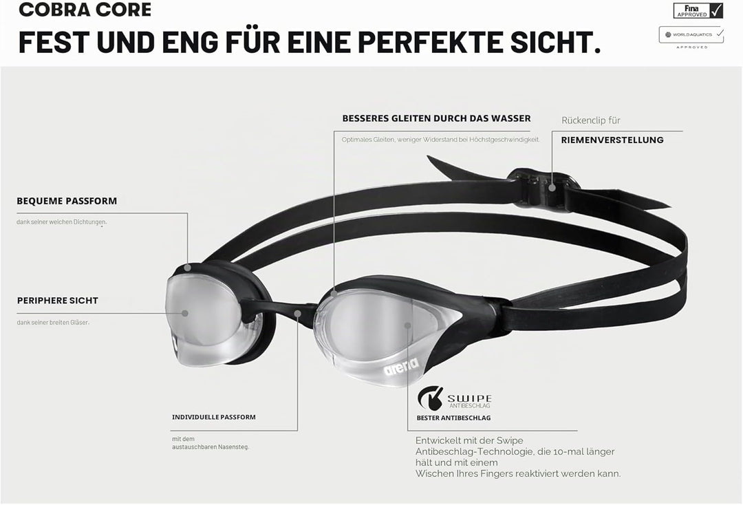 ARENA Herren Cobra Core Swipe Mirror Schwimmbrille (1er Pack) Einheitsgrösse Silver, Einheitsgrösse