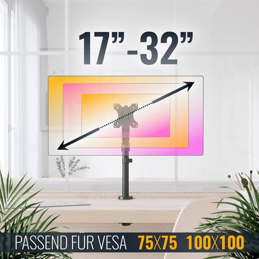 RICOO Monitor Halterung Tisch Gasdruckfeder für 17 - 32 Zoll, VESA Tischhalterung, Monitorarm TS9511
