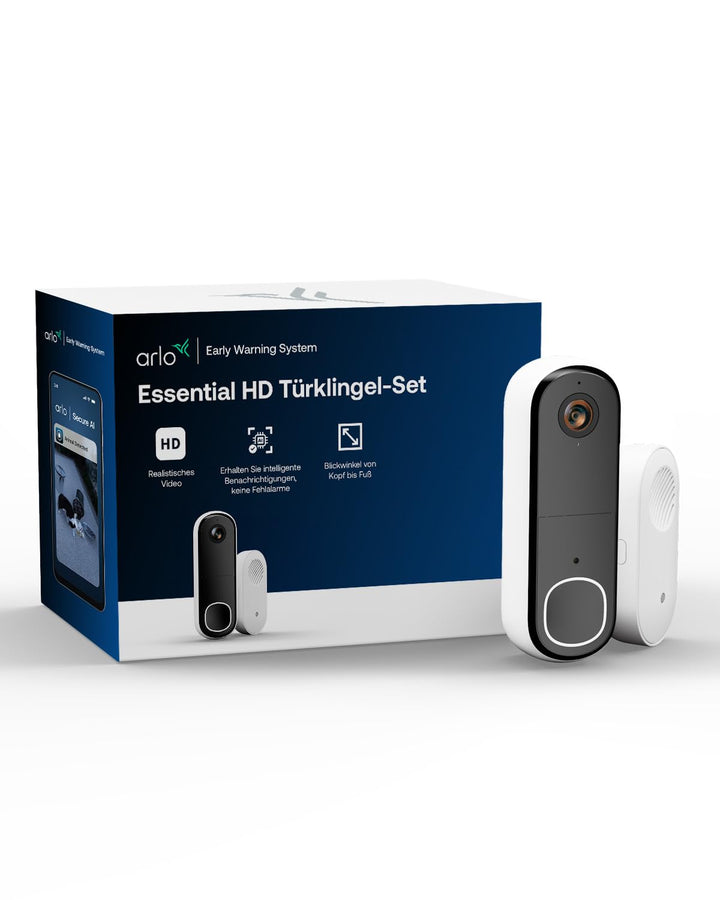 Arlo Essential 2 HD Video Türklingel Mit Kamera & Türgong Kabellos, Türsprechanlage, WLAN Doorbell,