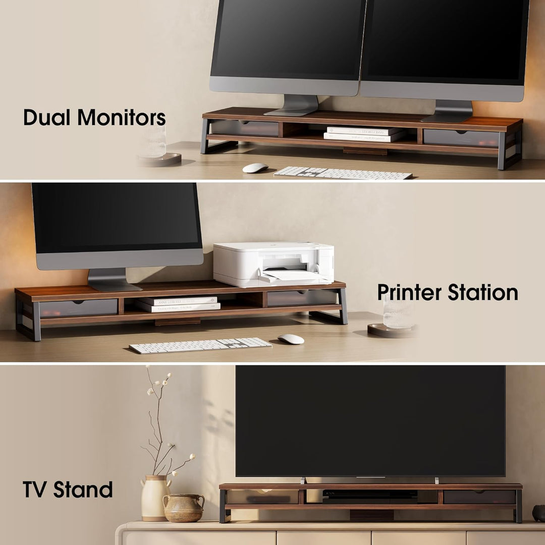 Fenge Dual Monitorständer Riser mit 2 Acryl Schubladen 2 Etagen 108cm Computer Bildschirmständer für