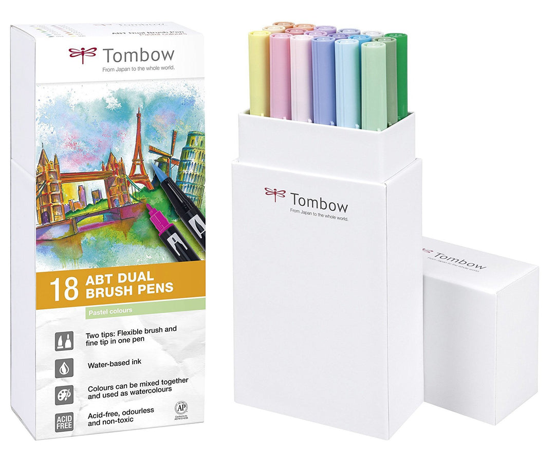 Tombow ABT-18C-5 Fasermaler Dual Brush Pen mit zwei Spitzen, 18-er Set, pastellfarben