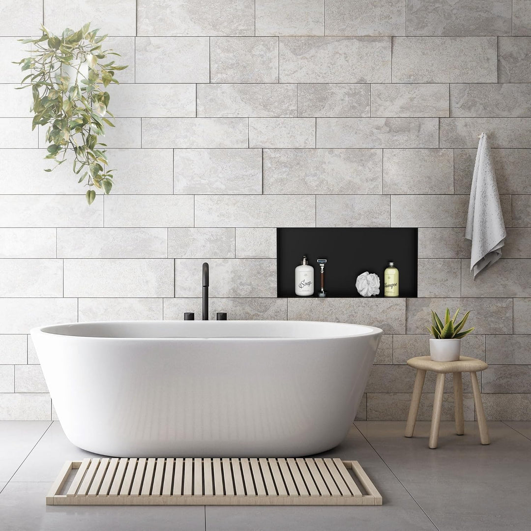 LuxeBath Wandnische aus Edelstahl, 60x30x10 cm, Schwarz, Duschnische, Randlos, Einbauregal, Flexible
