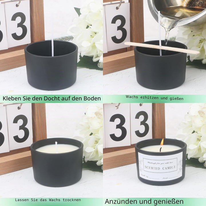 MILIVIXAY 20 Stück 118 ml mattschwarze Glaskerzengläser mit Deckel und Kerzenherstellungs-Kits – Gro