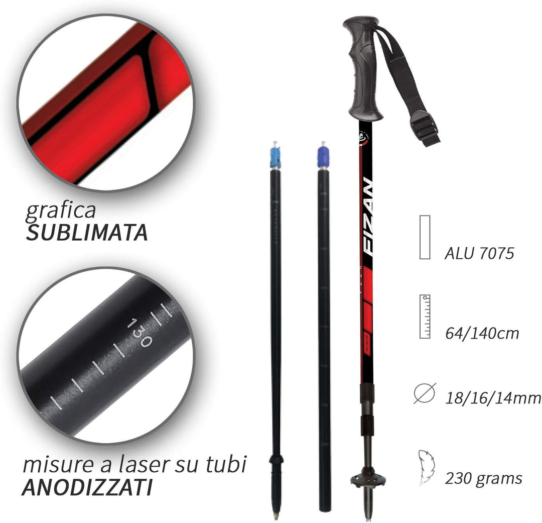 Fizan Explorer, Modell Explorer, Nordic Walking Stöcke aus Aluminium, ultraleicht, verstellbar rot,