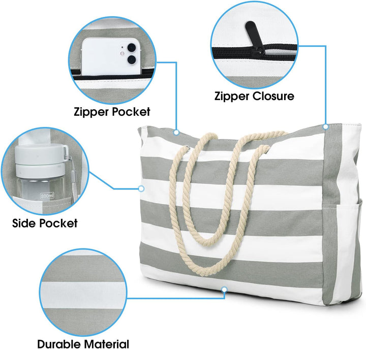 Strandtasche, Badetasche Wasserdicht Strandtasche Gross mit Reissverschluss Schwimmbad Tasche, Gross