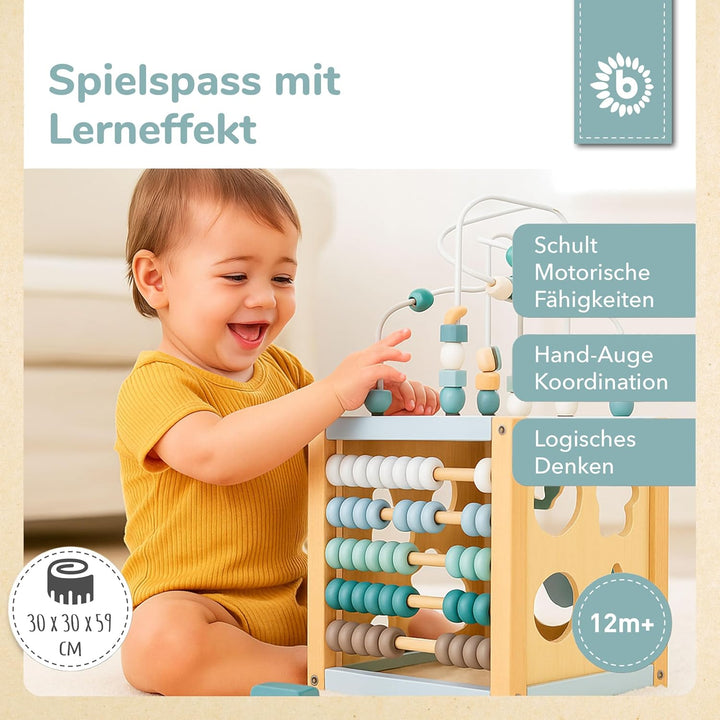 Bieco Motorikwürfel Scandi-Chic nachhaltiges Holz FSC® | Motorikspielzeug ab 1 Jahr | Activity Cente