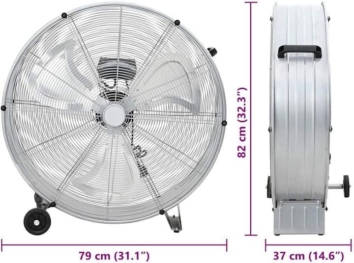 vidaXL Trommelventilator Mit Rad Silber 79 x 37 x 82 cm Aluminium, Robuster Aluminium-Ventilator, le