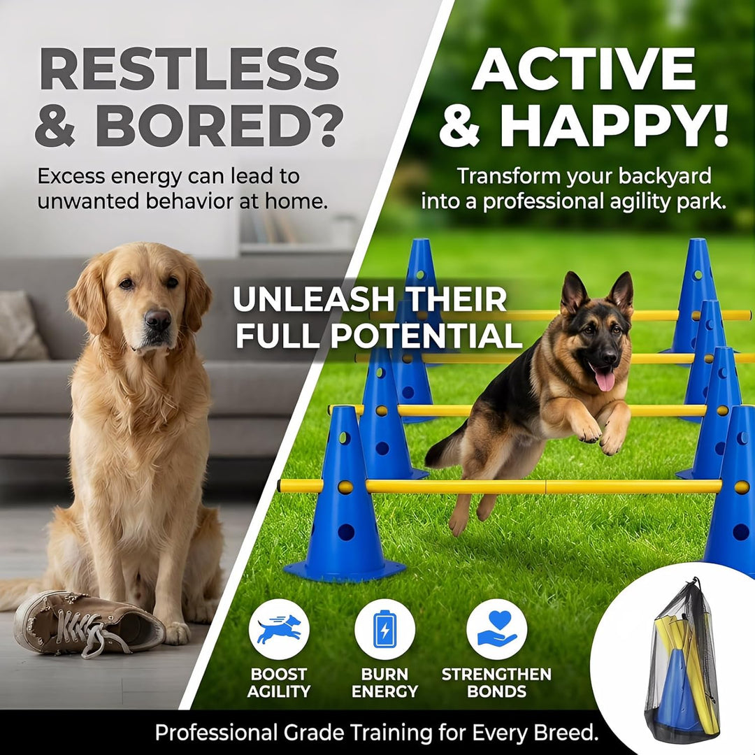 Sports Steckhürdenset, 10 Kegel + 5 Stangen Agility Hürden Steckhürdenset, Kinder Agility Hürden Hin