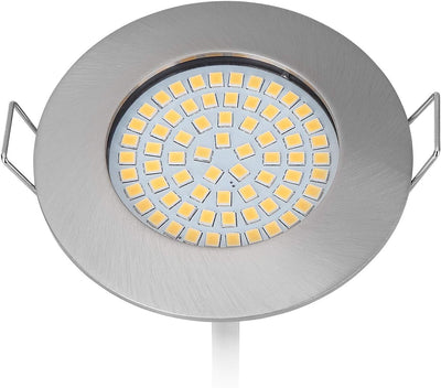 HCFEI 6er Set Flache LED Einbaustrahler | 400 Lumen | 3.5W | 230V | Gehäuse Rund | Edelstahl Gebürst