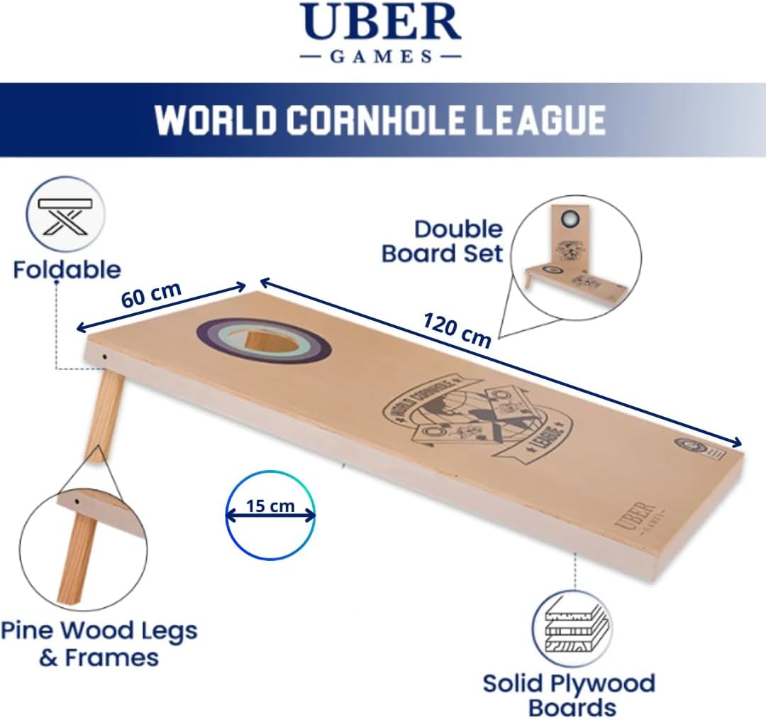Uber Games - World Cornhole League - 120x60 cm Doppelbrett-Set & Tasche - Turnierqualität Board (4x2