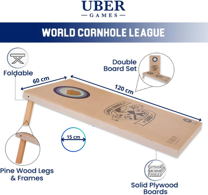 Uber Games - World Cornhole League - 120x60 cm Doppelbrett-Set & Tasche - Turnierqualität Board (4x2