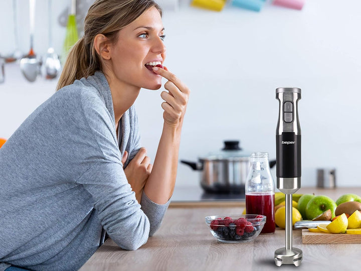 BEPER P102FRU100 Eintauchmischer, Stahl/ABS, 600 W, abnehmbarer Schneebesen, 4 Stahlklingen mit Spri