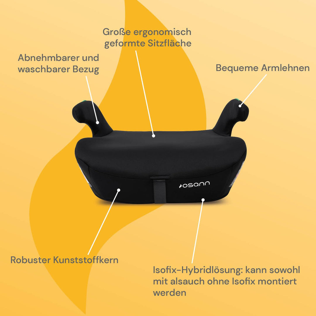 Osann Boost, Ergonomische Sitzerhöhung mit Isofix, für Kinder ab 135 bis 150 cm - Black
