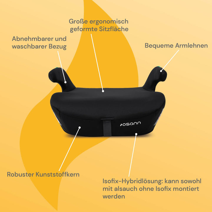 Osann Boost, Ergonomische Sitzerhöhung mit Isofix, für Kinder ab 135 bis 150 cm - Black