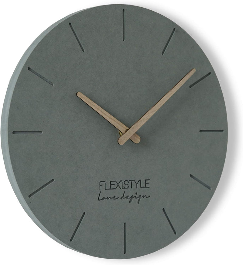 FLEXISTYLE Wanduhr ohne tickgeräusche ECO 30cm, Wohnzimmer, Schlafzimmer, in Europa hergestellt (Gra