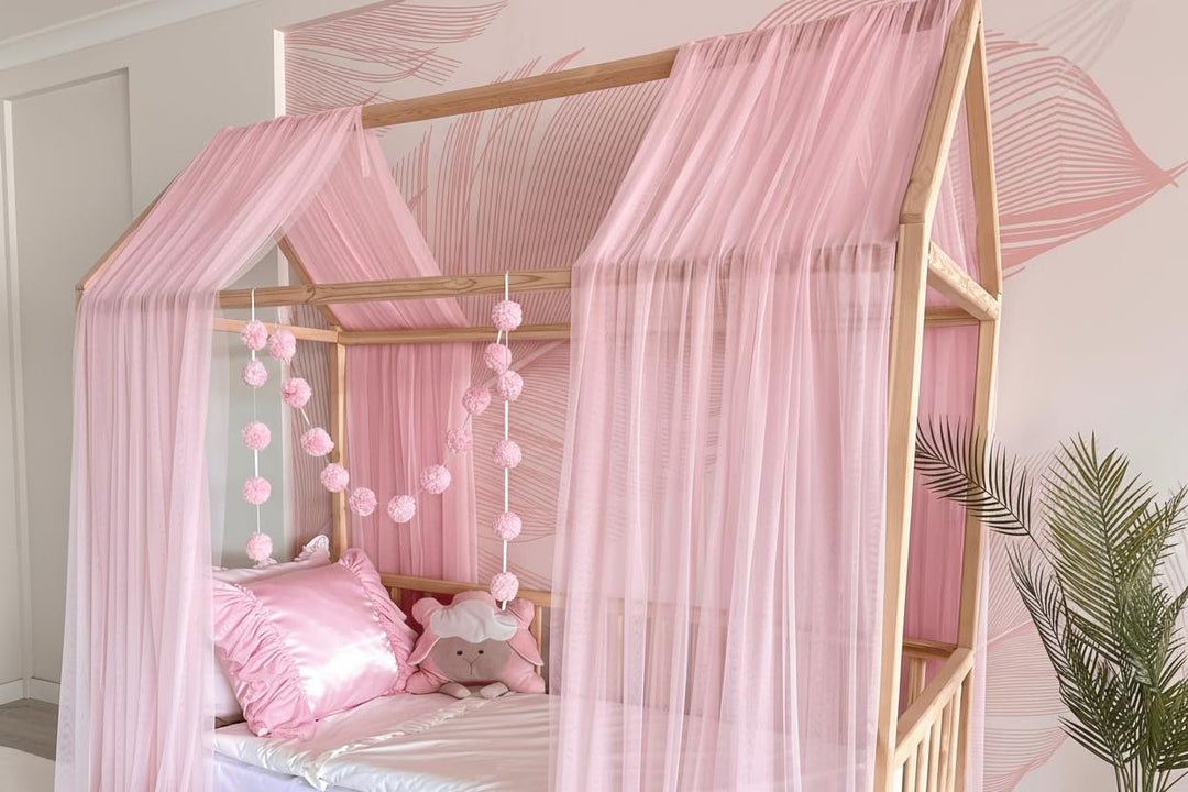 Baby Fancyroom Hausbett Himmel Betthimmel rosa für Kinderbett Kinderzimmer Baldachin Bettvorhang Bet
