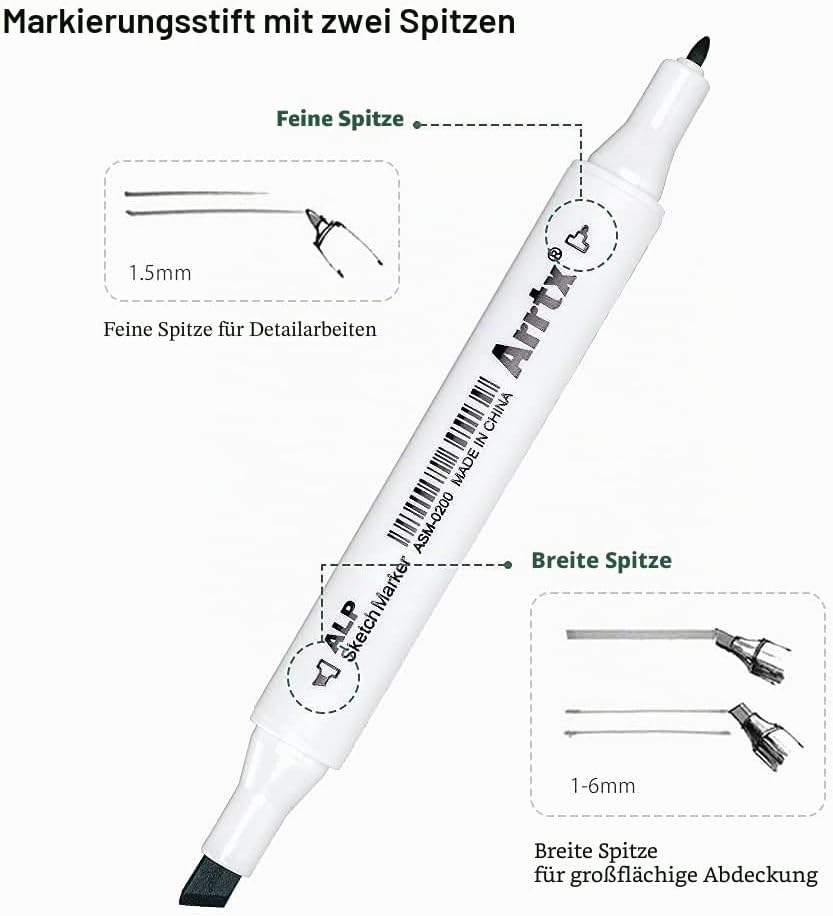 Arrtx Marker Stift mit 80 Farben, ALP Doppeltipps Graffiti Marker pen mit Tragebox für Entwürfe, Zei