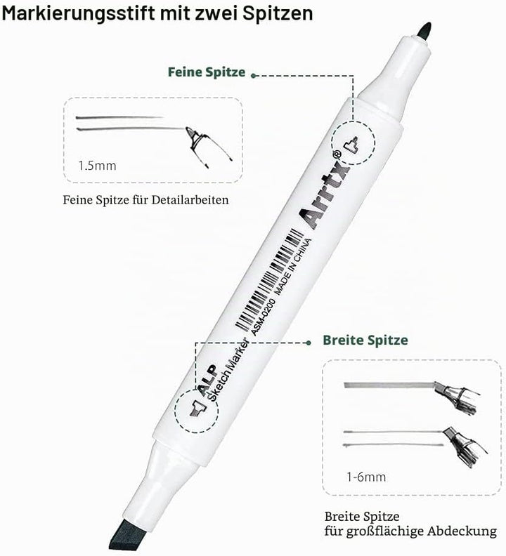 Arrtx Marker Stift mit 80 Farben, ALP Doppeltipps Graffiti Marker pen mit Tragebox für Entwürfe, Zei