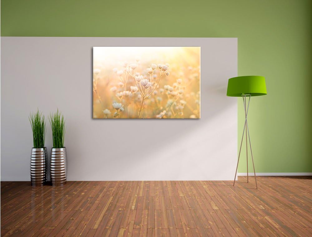 Romantische Blumenwiese, Format: 100x70 auf Leinwand, XXL riesige Bilder fertig gerahmt mit Keilrahm