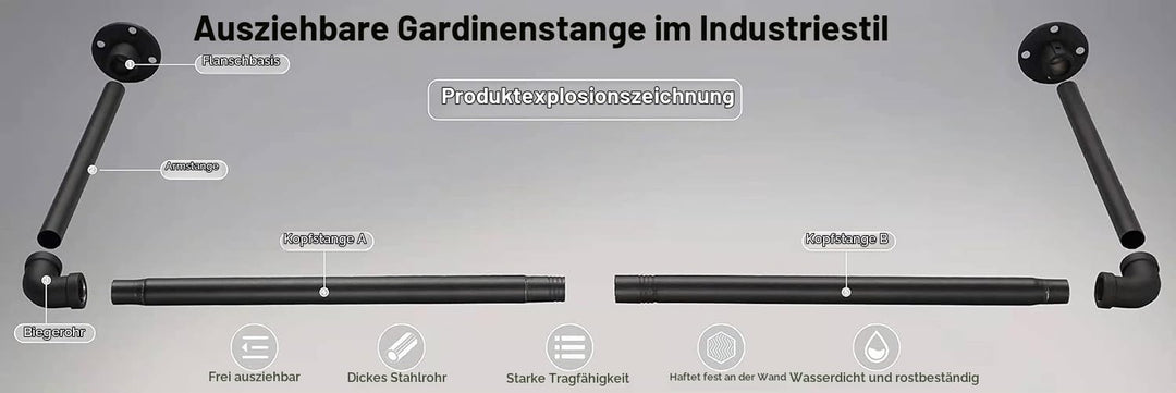 FLY HAWK Kleiderstange für Wand, 80cm Garderobenstange im Industrie-Design Industrierohr Kleiderstan