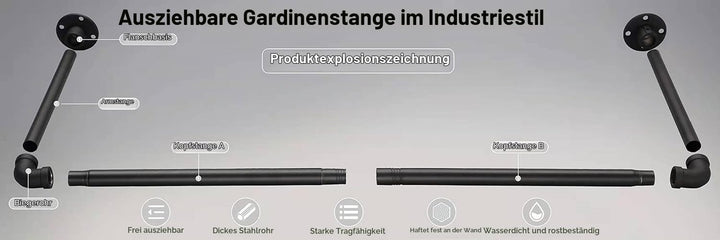 FLY HAWK Kleiderstange für Wand, 80cm Garderobenstange im Industrie-Design Industrierohr Kleiderstan