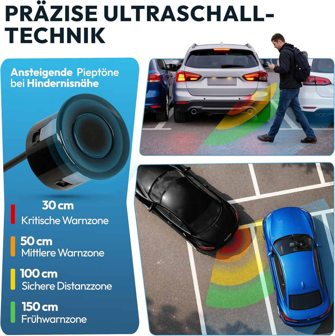 VSG24 Premium Einparkhilfe hinten zum nachrüsten am Auto, PDC Parksensoren hinten mit Stecksystem fü