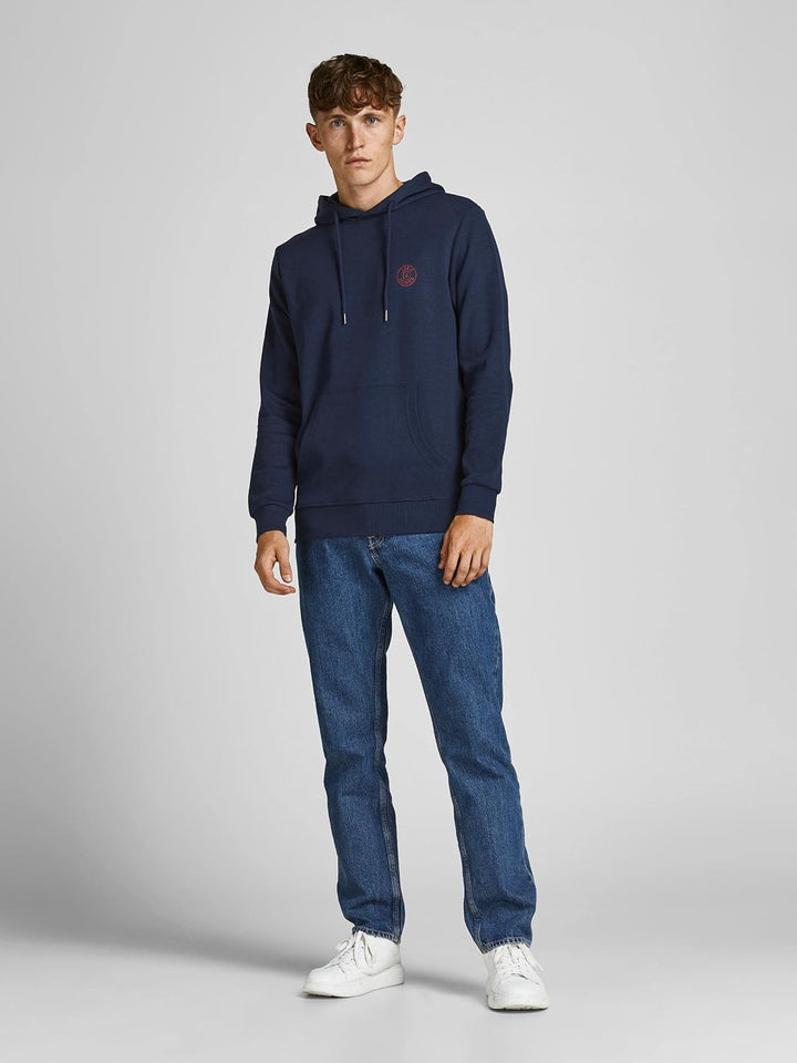 JACK &amp; JONES Herren Jjebasic Logo Sweat Hood Noos Hooded Sweatshirt S Navy Blazer, S Navy Blazer