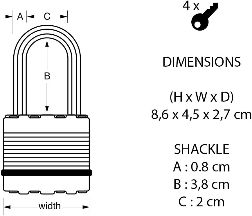 MASTER LOCK Hochsicherheits Vorhängeschloss [Schloss mit Schlüssel] [Laminiertem Stahl] [Wetterfest]