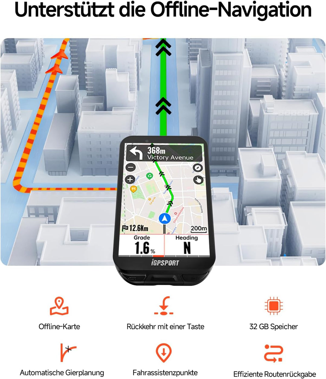 iGPSPORT iGS800 Fahrradcomputer GPS, 3.5" Touchscreen mit 32GB Offline-Kartennavigation, 50 Hours Fa