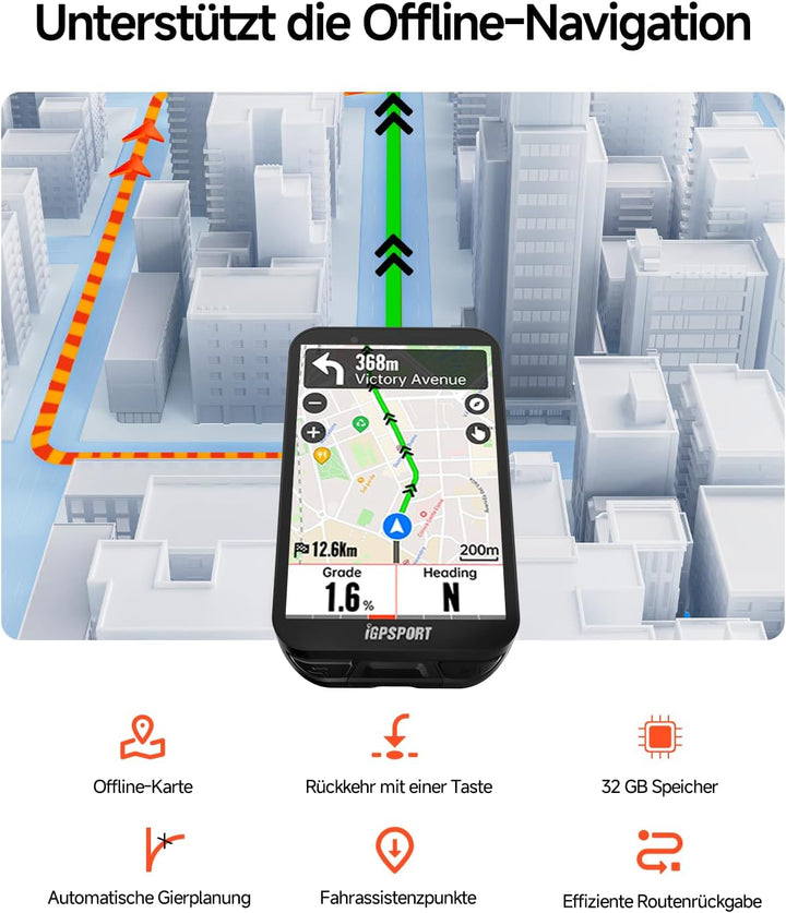 iGPSPORT iGS800 Fahrradcomputer GPS, 3.5" Touchscreen mit 32GB Offline-Kartennavigation, 50 Hours Fa