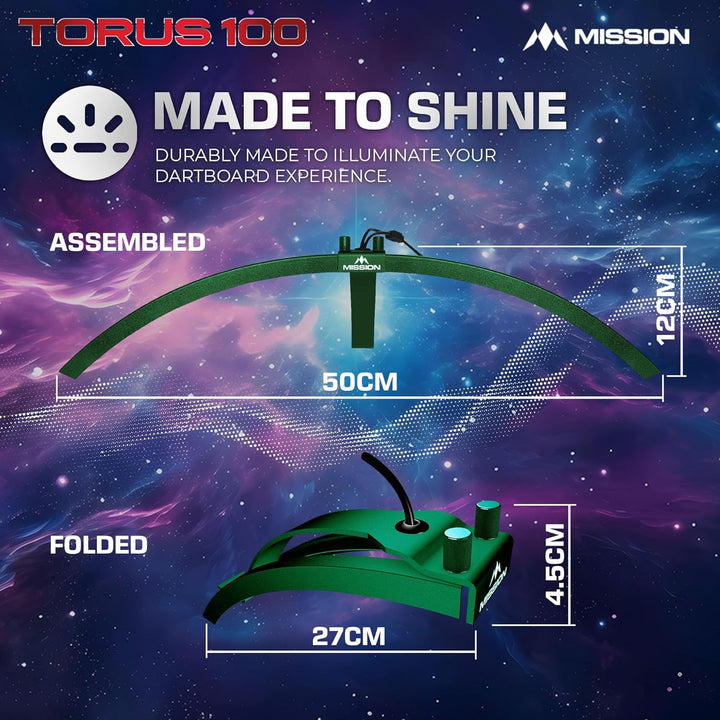 Mission Darts TOR100 Torus 100 | Dartscheibe LED klappbar tragbar Dartscheibe Reise Beleuchtungssyst