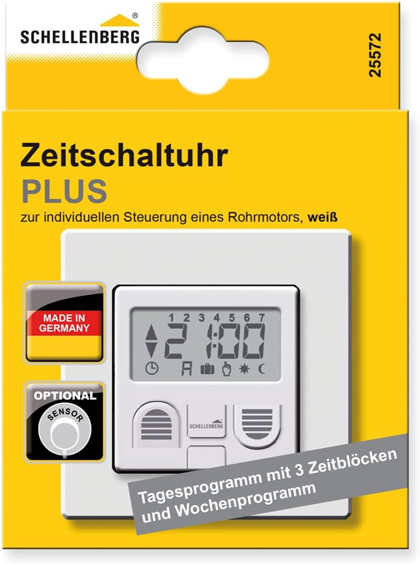 Schellenberg 25572 Zeitschaltuhr PLUS zur Rolladensteuerung mit Display, Wandtaster für Unterputzmon