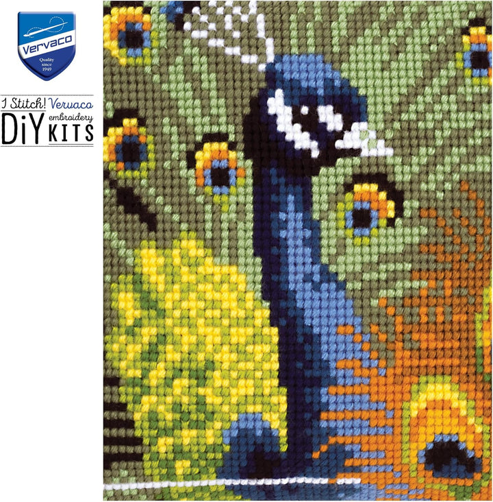 Vervaco stolze Pfau Kreuzstichkissen/Stickkissen vorgedruckt, Baumwolle, Mehrfarbig, 40 x 40 x 0.3 c