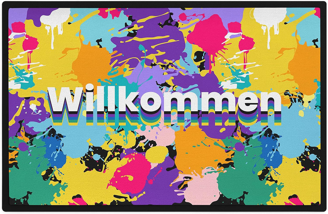 Trendation - Willkommen Regenbogen Bunte Grafik Fussmatte Geschenk Schöne Fussmatte Aussen und Innen