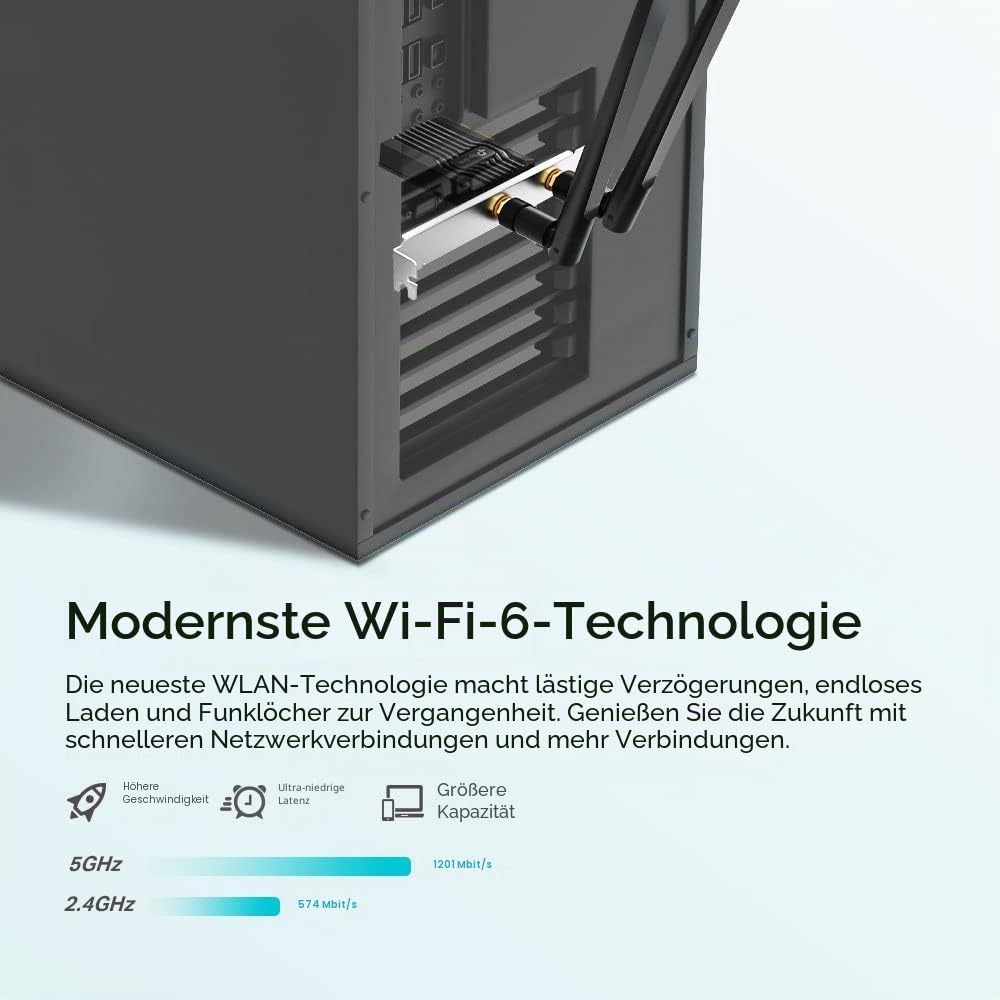 TP-Link Archer TX20E AX1800 Wi-Fi 6 Bluetooth 5.2 PCIe-Adapter, max 1201 Mbit/s 5 GHz und max 574 Mb