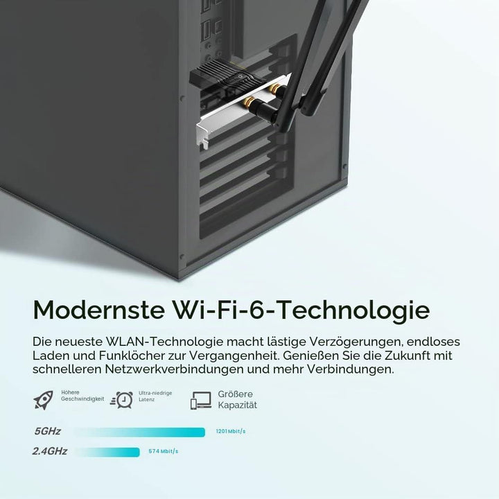 TP-Link Archer TX20E AX1800 Wi-Fi 6 Bluetooth 5.2 PCIe-Adapter, max 1201 Mbit/s 5 GHz und max 574 Mb
