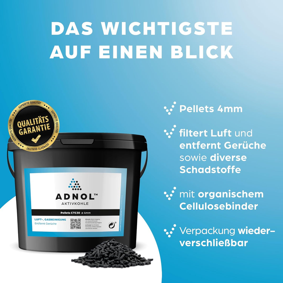 ADNOL® Aktivkohle Pellets 20 Liter aus Steinkohle für Luftreinigung sowie Gasreinigung z.B. für Duns