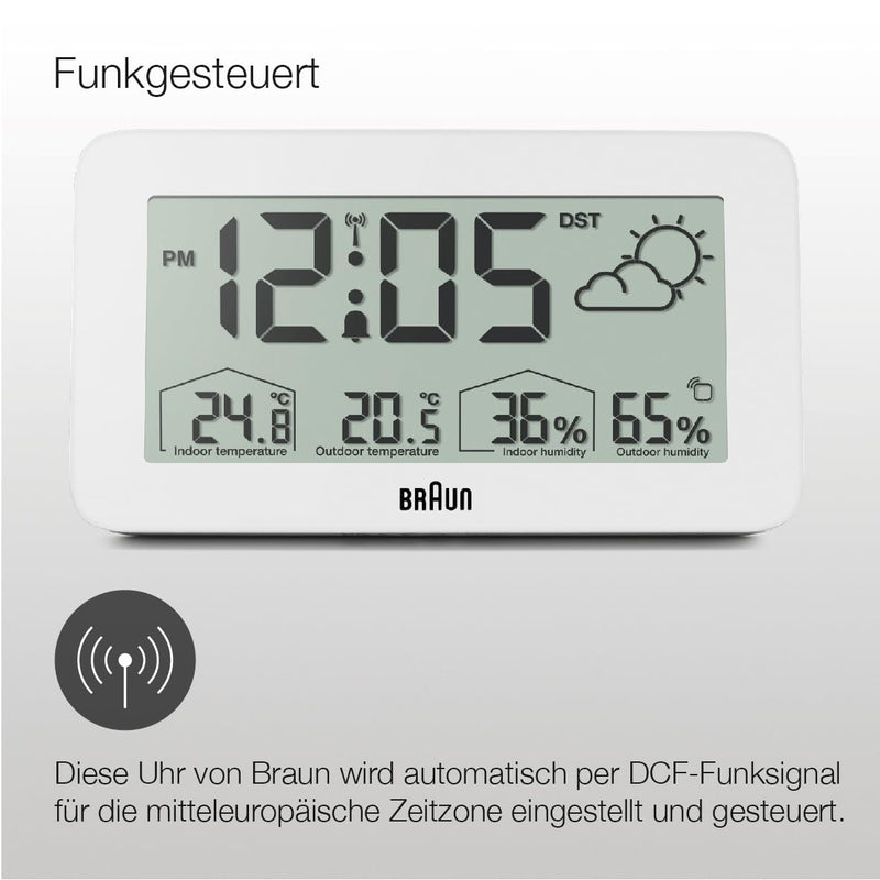 Braun Central European Time Zone (DCF) Digitale Funkwetterstation mit Innen- und Aussentemperatur- u