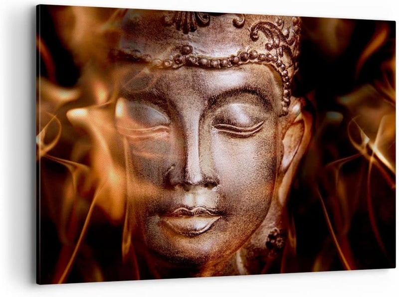 Bilder auf Leinwand 100x70cm Leinwandbild Buddha Statue Geheimnis Gross Wanddeko Bild Schlafzimmer K