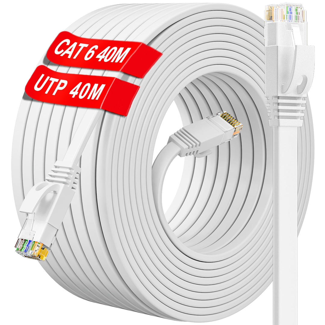 ikbc LAN Kabel 40 meter, Cat 6 Netzwerkkabel 40m Outdoor Indoor (40 Clips) | Lang Flach Ethernet Kab