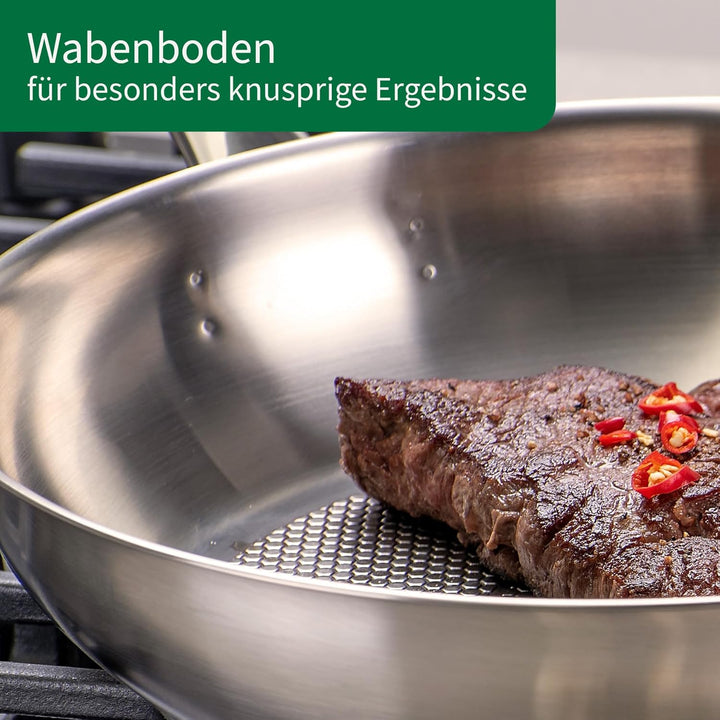 FACKELMANN Chefkoch Bratpfanne Ø24 cm mit Wabenboden – Pfanne aus hochwertigem Edelstahl – Für alle