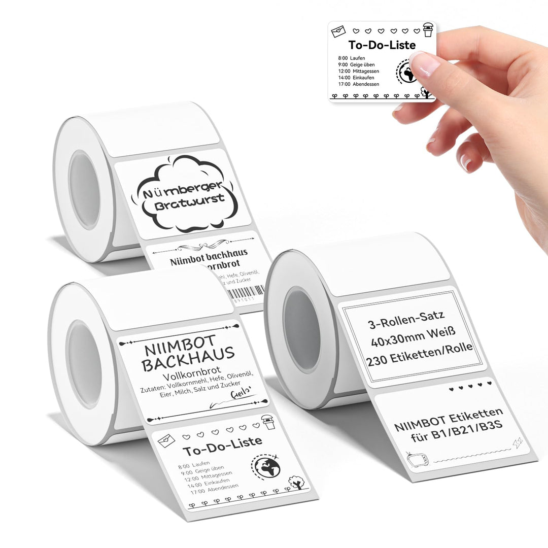 NIIMBOT Etiketten Selbstklebender Etikettenband für B1 / B21 / B3S Etikettendrucker, 40 x 30mm 230 E