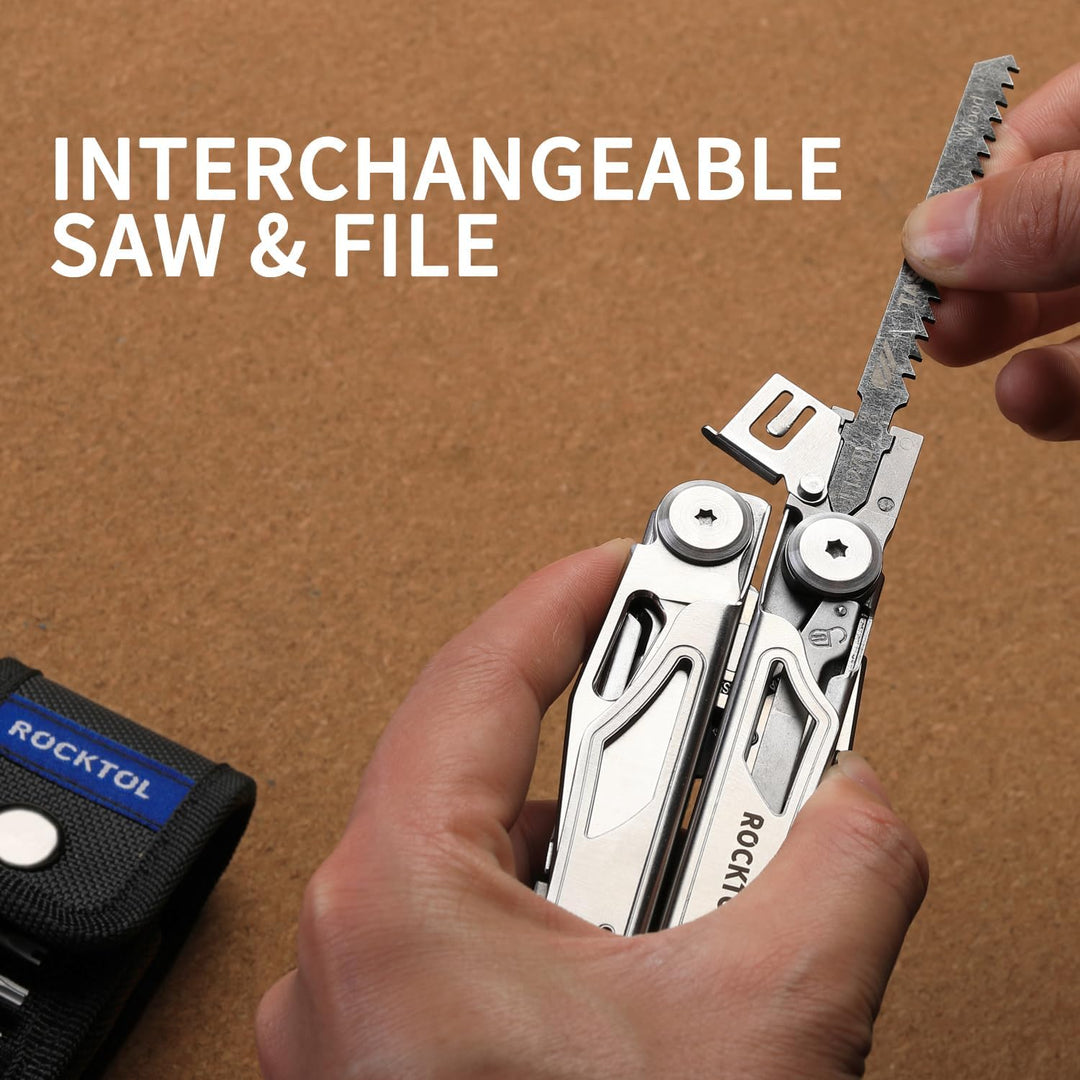 ROCKTOL Multitool, 29-in-1-Multitool-Zange mit austauschbaren Drahtschneidern und Säge, robustes Mul