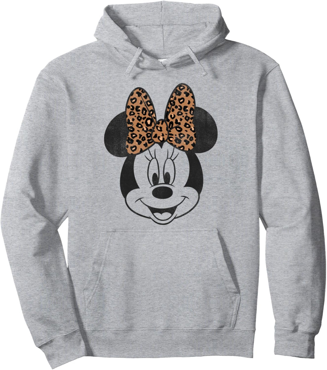 Disney Minnie Mouse Distressed Vintage Leopard Bow Face V2 Pullover Hoodie