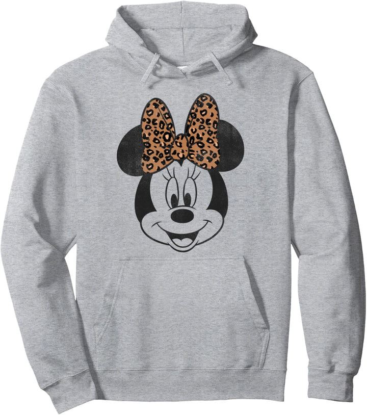 Disney Minnie Mouse Distressed Vintage Leopard Bow Face V2 Pullover Hoodie