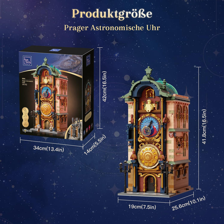 PANTASY Prager Astronomische Uhr Klemmbaustein Set, Gotischer Uhrturm Architekturmodell mit Beweglic