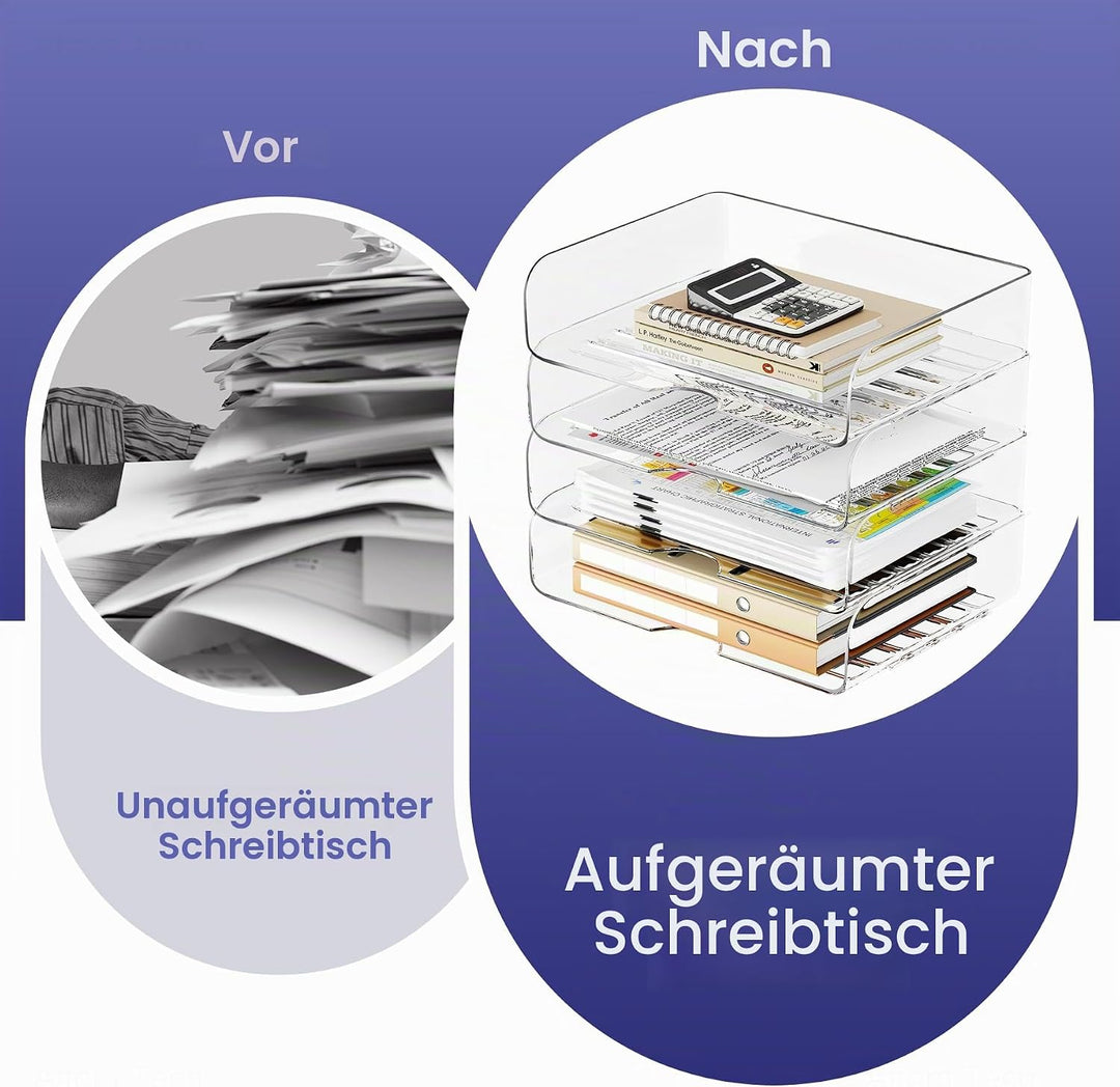 Tomorotec Schreibtisch-Briefablage-Set, A4-Grösse, transparent, PET, stapelbar, Dokumenten-Organizer