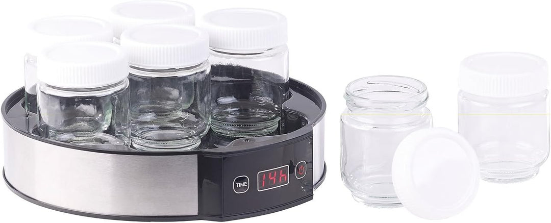 Rosenstein & Söhne Joghurtzubereiter: Joghurt-Maker mit Zeitschaltuhr, 7 Portionsgläser je 190 ml, 2