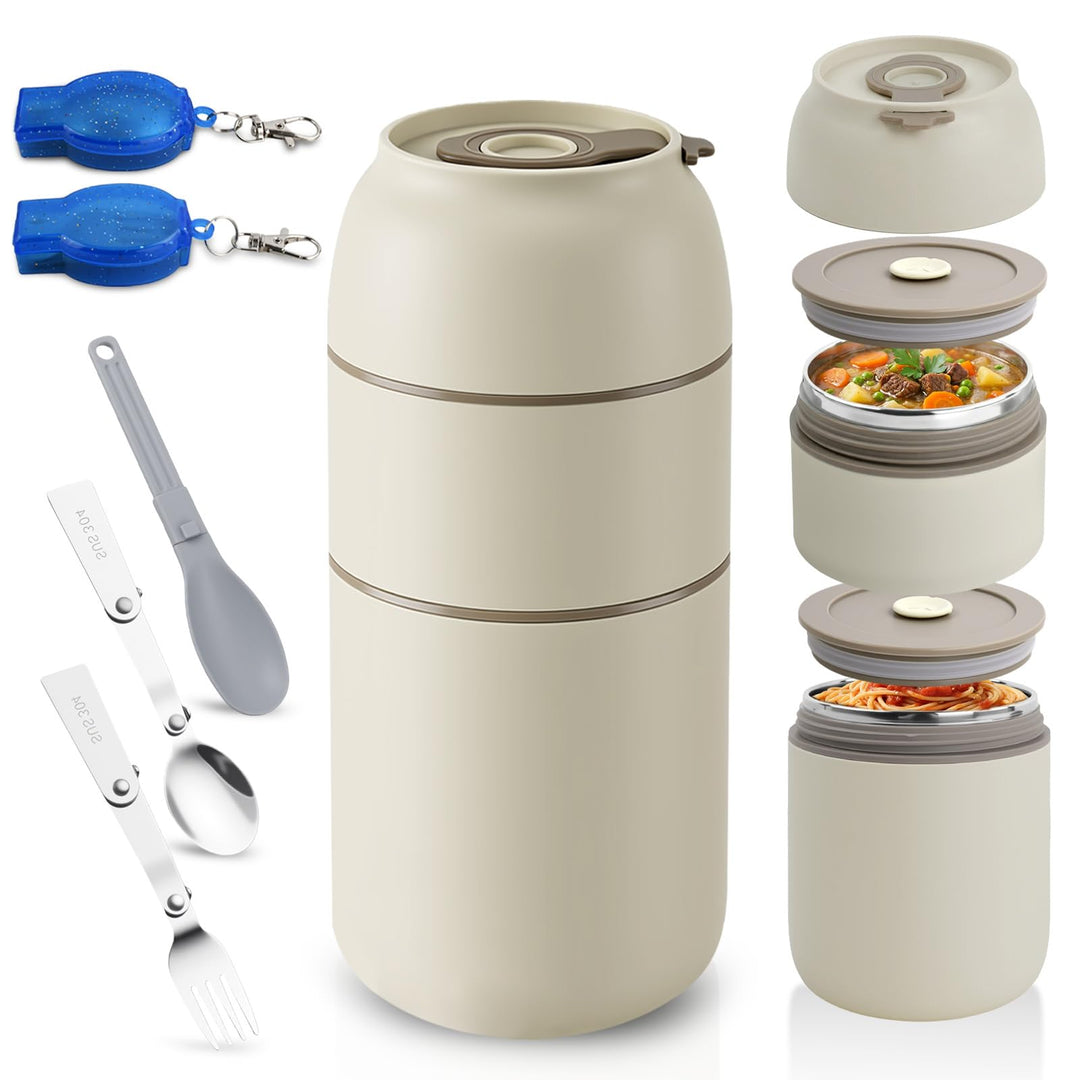 Edelstahl Lunchbox 650ml, Bento Box Edelstahl mit 2 Fächern, Lunchbox mit Besteck, 304 Edelstahl Ess