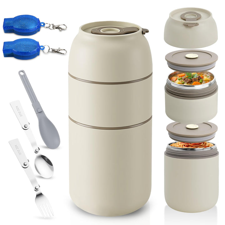 Edelstahl Lunchbox 650ml, Bento Box Edelstahl mit 2 Fächern, Lunchbox mit Besteck, 304 Edelstahl Ess